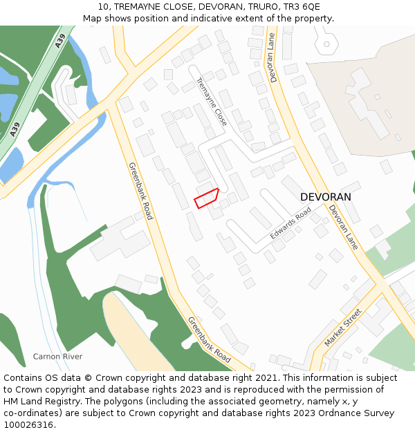 10, TREMAYNE CLOSE, DEVORAN, TRURO, TR3 6QE: Location map and indicative extent of plot
