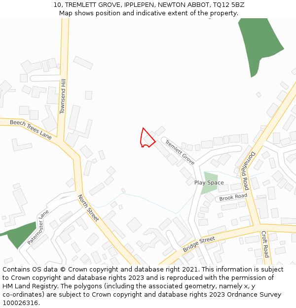 10, TREMLETT GROVE, IPPLEPEN, NEWTON ABBOT, TQ12 5BZ: Location map and indicative extent of plot