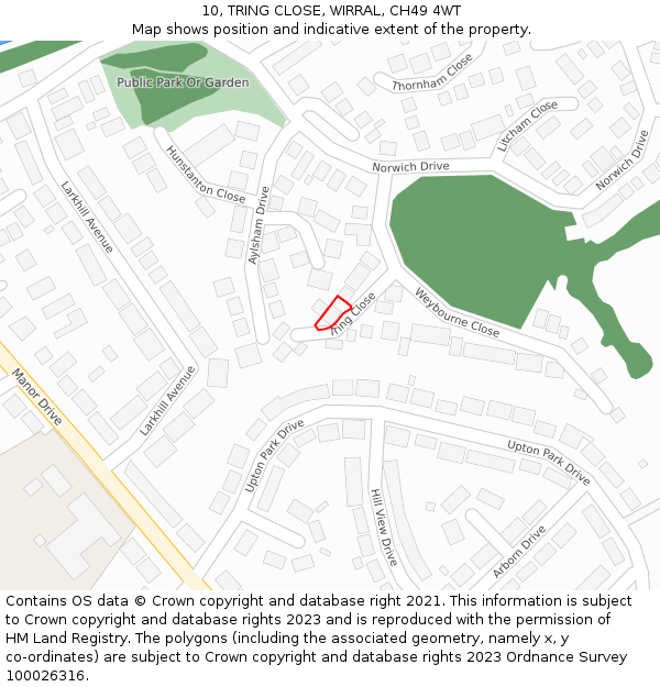 10, TRING CLOSE, WIRRAL, CH49 4WT: Location map and indicative extent of plot