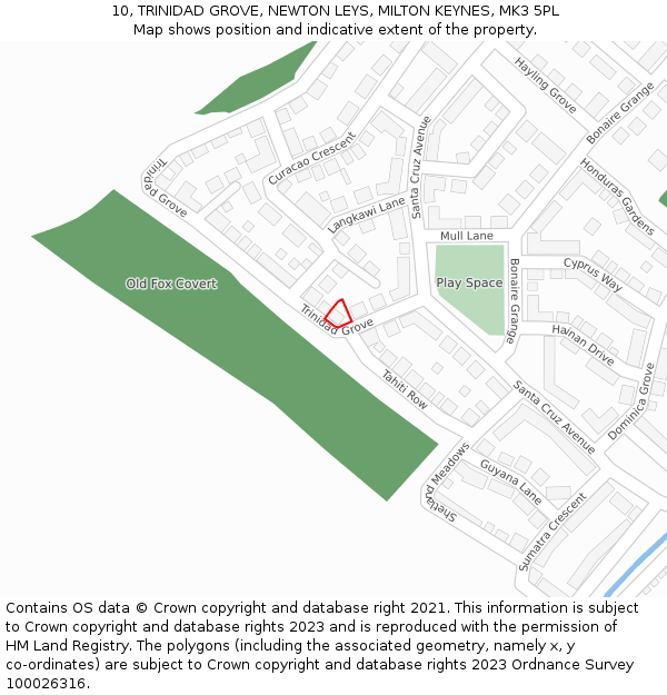 10, TRINIDAD GROVE, NEWTON LEYS, MILTON KEYNES, MK3 5PL: Location map and indicative extent of plot