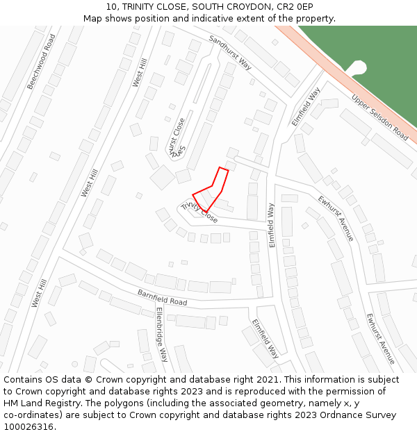 10, TRINITY CLOSE, SOUTH CROYDON, CR2 0EP: Location map and indicative extent of plot
