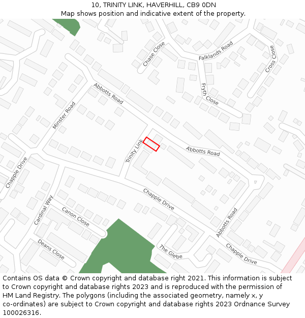 10, TRINITY LINK, HAVERHILL, CB9 0DN: Location map and indicative extent of plot