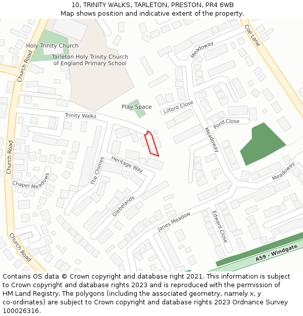 10, TRINITY WALKS, TARLETON, PRESTON, PR4 6WB: Location map and indicative extent of plot