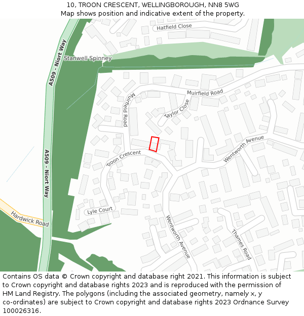 10, TROON CRESCENT, WELLINGBOROUGH, NN8 5WG: Location map and indicative extent of plot