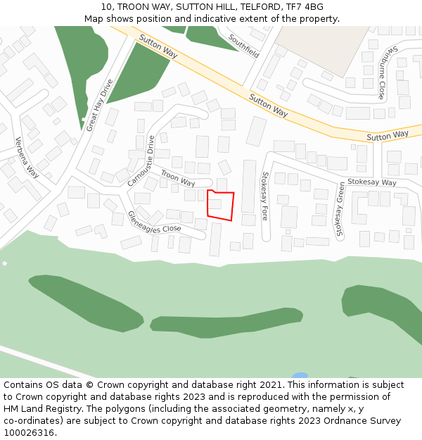 10, TROON WAY, SUTTON HILL, TELFORD, TF7 4BG: Location map and indicative extent of plot