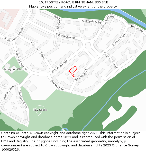 10, TROSTREY ROAD, BIRMINGHAM, B30 3NE: Location map and indicative extent of plot