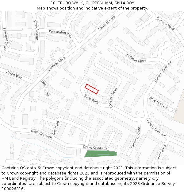 10, TRURO WALK, CHIPPENHAM, SN14 0QY: Location map and indicative extent of plot