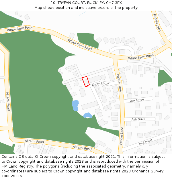 10, TRYFAN COURT, BUCKLEY, CH7 3PX: Location map and indicative extent of plot