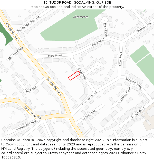 10, TUDOR ROAD, GODALMING, GU7 3QB: Location map and indicative extent of plot