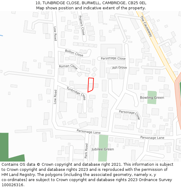 10, TUNBRIDGE CLOSE, BURWELL, CAMBRIDGE, CB25 0EL: Location map and indicative extent of plot