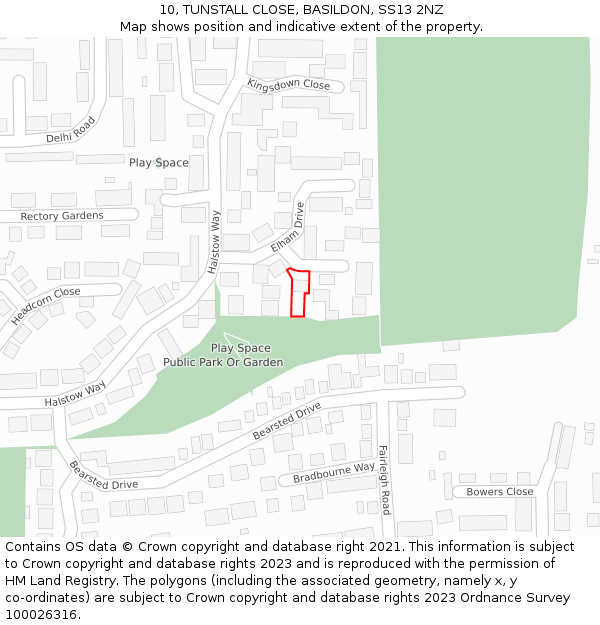 10, TUNSTALL CLOSE, BASILDON, SS13 2NZ: Location map and indicative extent of plot