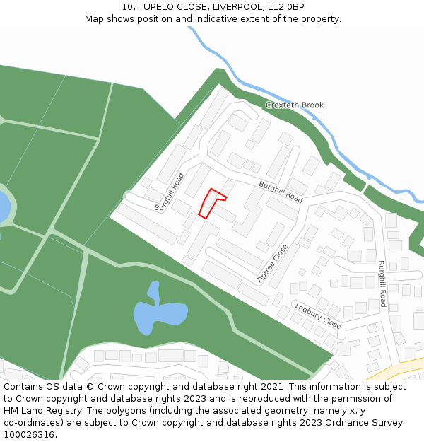 10, TUPELO CLOSE, LIVERPOOL, L12 0BP: Location map and indicative extent of plot