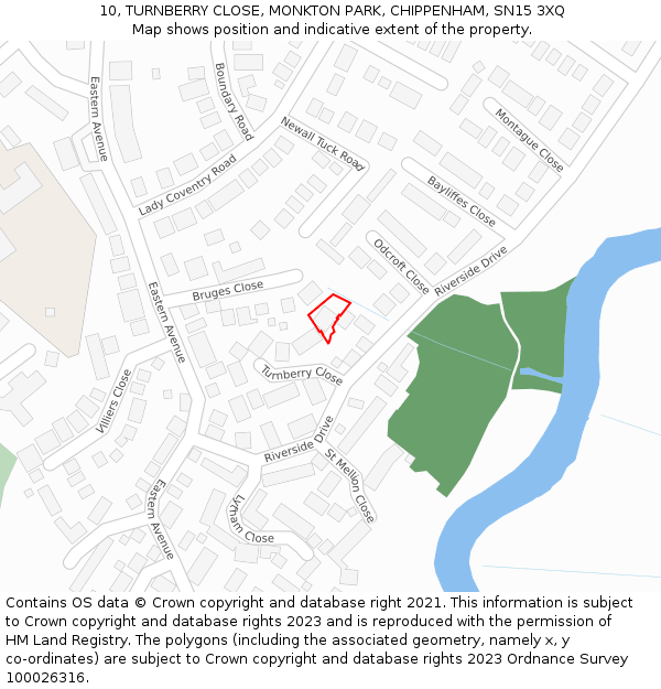 10, TURNBERRY CLOSE, MONKTON PARK, CHIPPENHAM, SN15 3XQ: Location map and indicative extent of plot