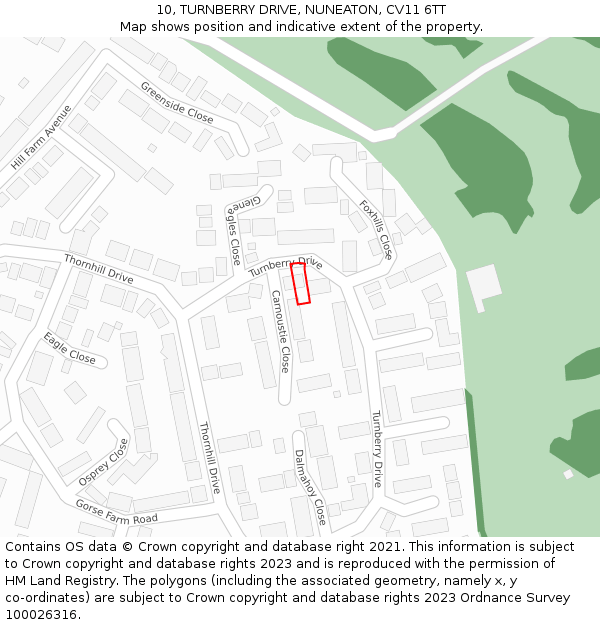 10, TURNBERRY DRIVE, NUNEATON, CV11 6TT: Location map and indicative extent of plot