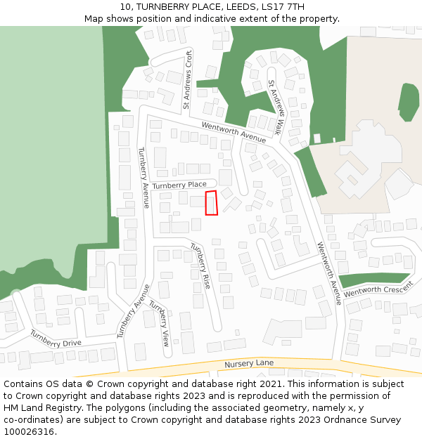 10, TURNBERRY PLACE, LEEDS, LS17 7TH: Location map and indicative extent of plot