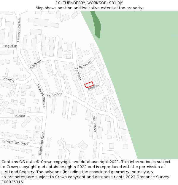 10, TURNBERRY, WORKSOP, S81 0JY: Location map and indicative extent of plot