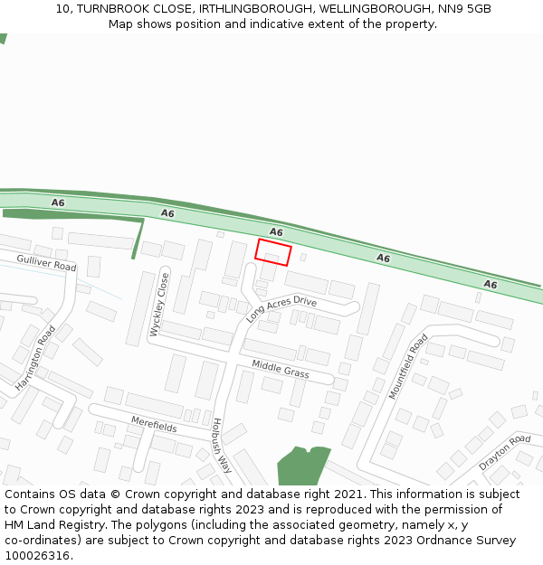 10, TURNBROOK CLOSE, IRTHLINGBOROUGH, WELLINGBOROUGH, NN9 5GB: Location map and indicative extent of plot