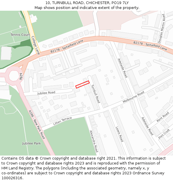 10, TURNBULL ROAD, CHICHESTER, PO19 7LY: Location map and indicative extent of plot