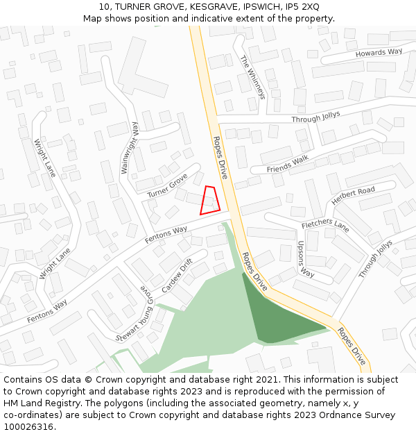 10, TURNER GROVE, KESGRAVE, IPSWICH, IP5 2XQ: Location map and indicative extent of plot