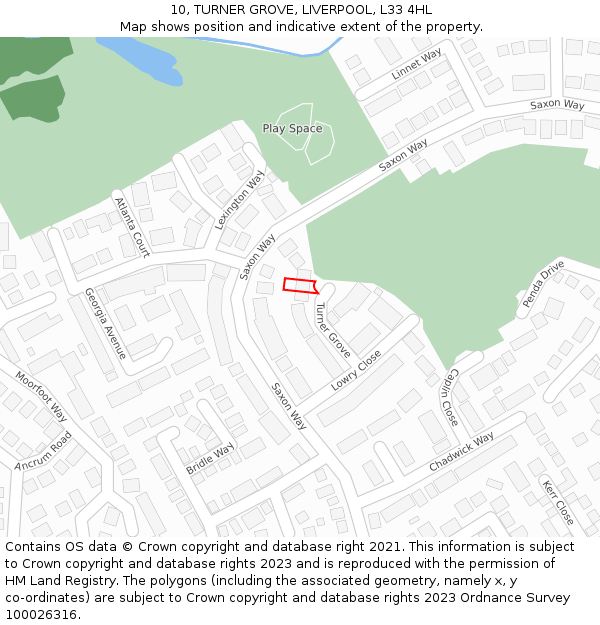 10, TURNER GROVE, LIVERPOOL, L33 4HL: Location map and indicative extent of plot