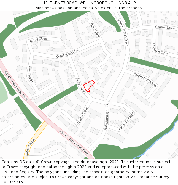 10, TURNER ROAD, WELLINGBOROUGH, NN8 4UP: Location map and indicative extent of plot