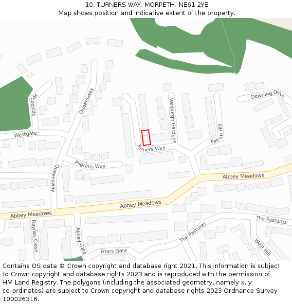 10, TURNERS WAY, MORPETH, NE61 2YE: Location map and indicative extent of plot