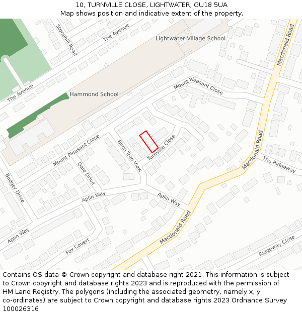 10, TURNVILLE CLOSE, LIGHTWATER, GU18 5UA: Location map and indicative extent of plot