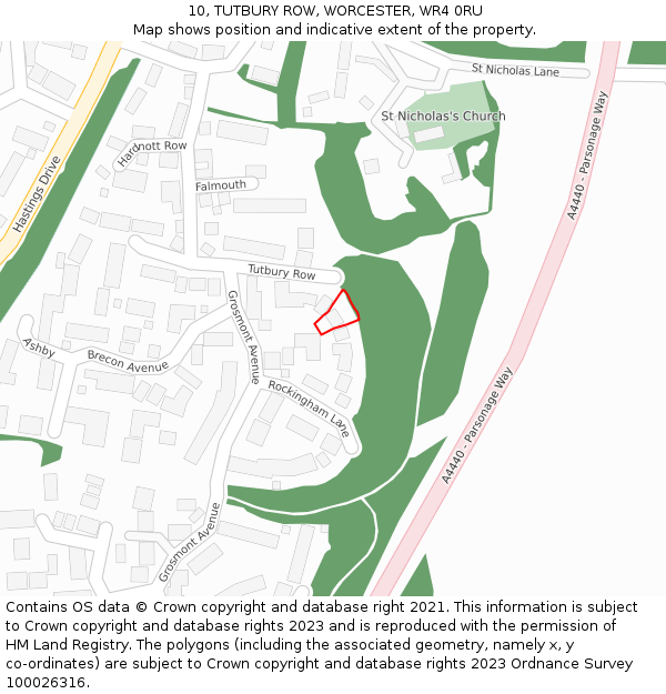 10, TUTBURY ROW, WORCESTER, WR4 0RU: Location map and indicative extent of plot