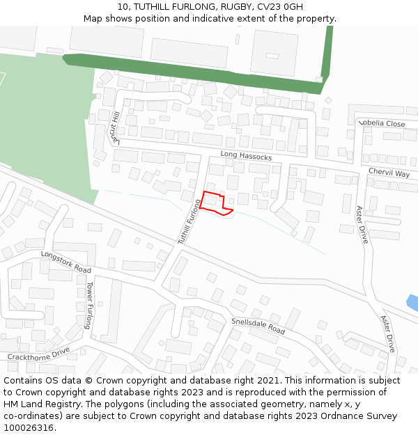 10, TUTHILL FURLONG, RUGBY, CV23 0GH: Location map and indicative extent of plot