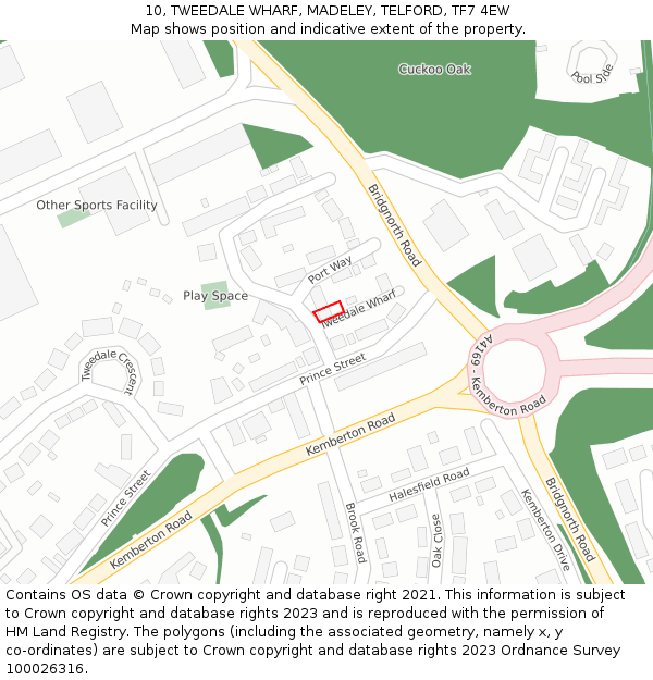 10, TWEEDALE WHARF, MADELEY, TELFORD, TF7 4EW: Location map and indicative extent of plot