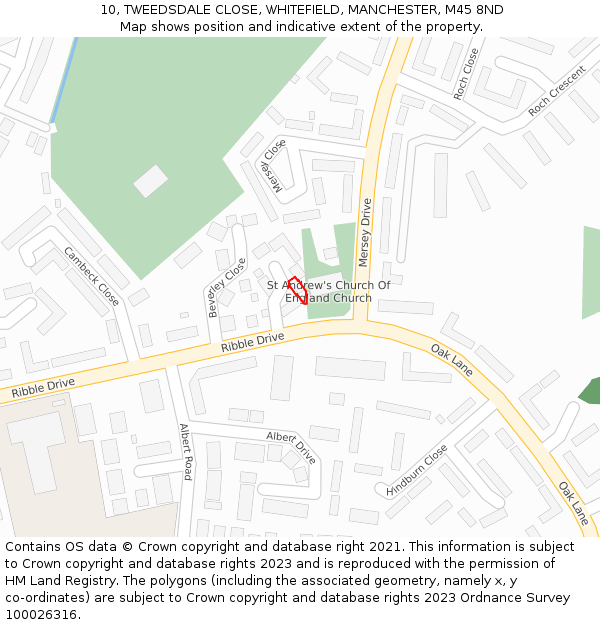 10, TWEEDSDALE CLOSE, WHITEFIELD, MANCHESTER, M45 8ND: Location map and indicative extent of plot