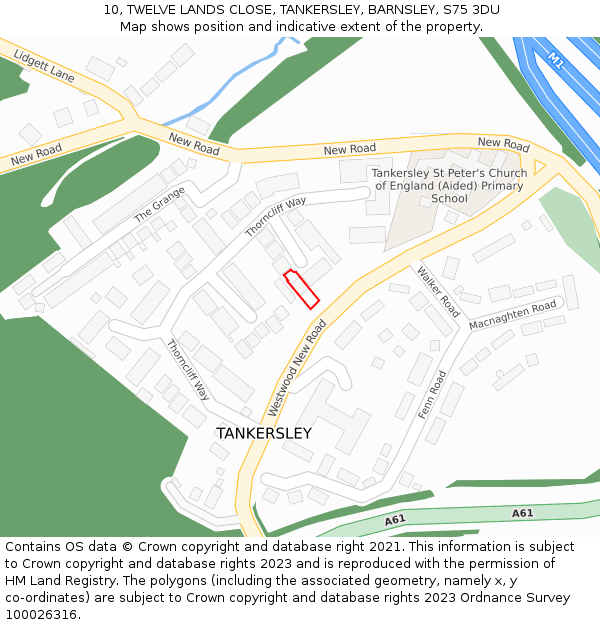 10, TWELVE LANDS CLOSE, TANKERSLEY, BARNSLEY, S75 3DU: Location map and indicative extent of plot