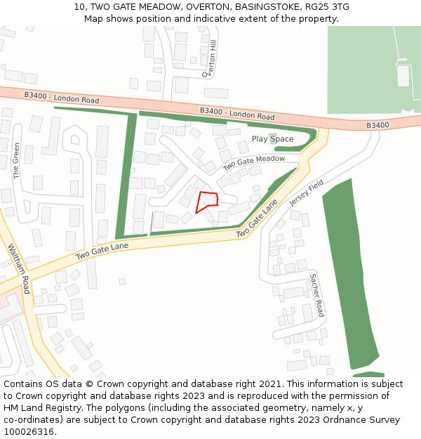 10, TWO GATE MEADOW, OVERTON, BASINGSTOKE, RG25 3TG: Location map and indicative extent of plot
