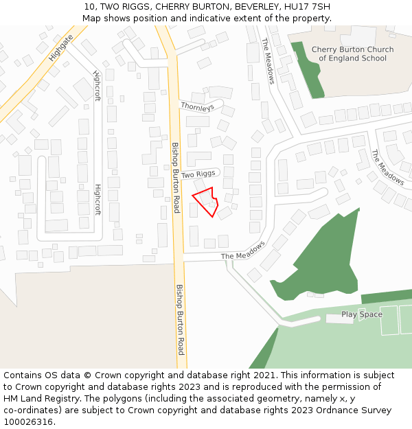 10, TWO RIGGS, CHERRY BURTON, BEVERLEY, HU17 7SH: Location map and indicative extent of plot