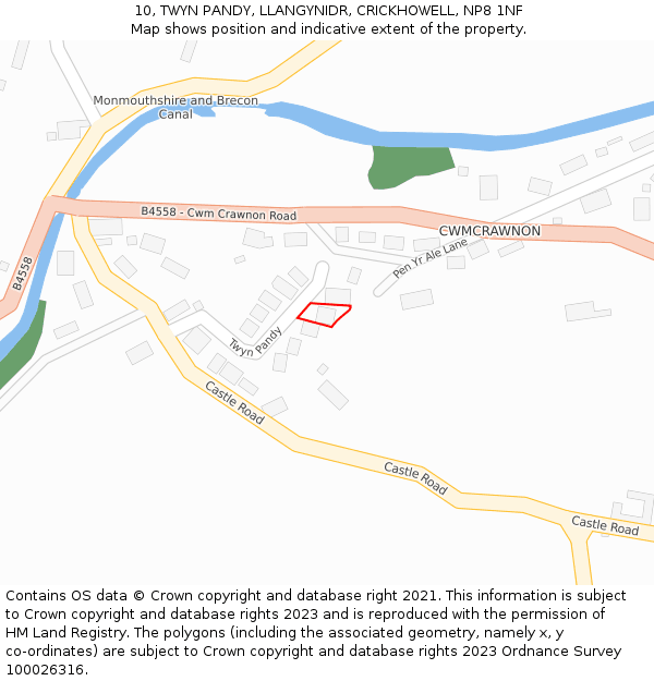 10, TWYN PANDY, LLANGYNIDR, CRICKHOWELL, NP8 1NF: Location map and indicative extent of plot