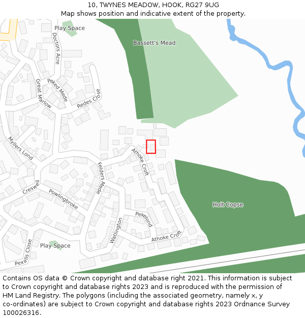 10, TWYNES MEADOW, HOOK, RG27 9UG: Location map and indicative extent of plot