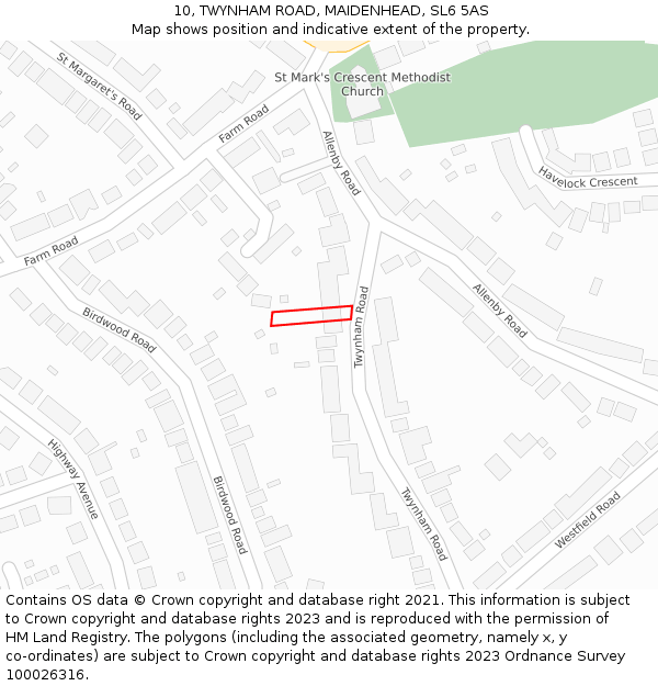 10, TWYNHAM ROAD, MAIDENHEAD, SL6 5AS: Location map and indicative extent of plot