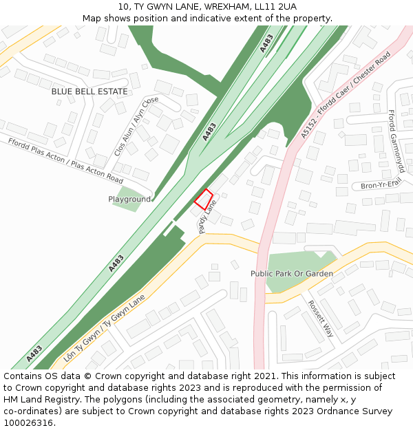 10, TY GWYN LANE, WREXHAM, LL11 2UA: Location map and indicative extent of plot