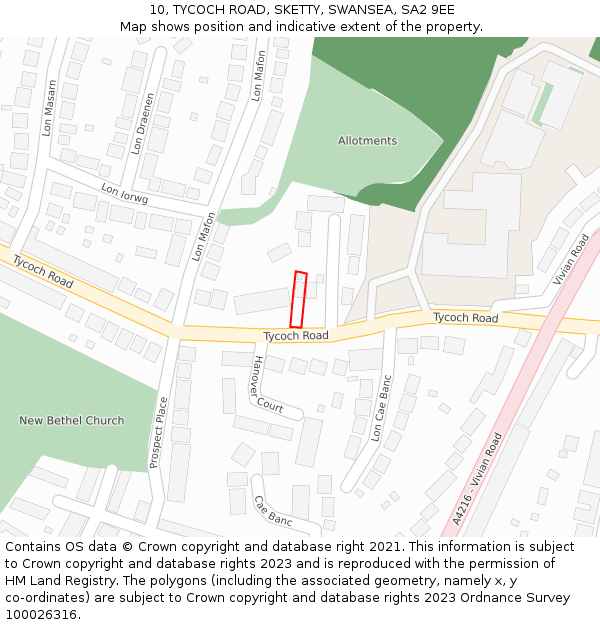 10, TYCOCH ROAD, SKETTY, SWANSEA, SA2 9EE: Location map and indicative extent of plot