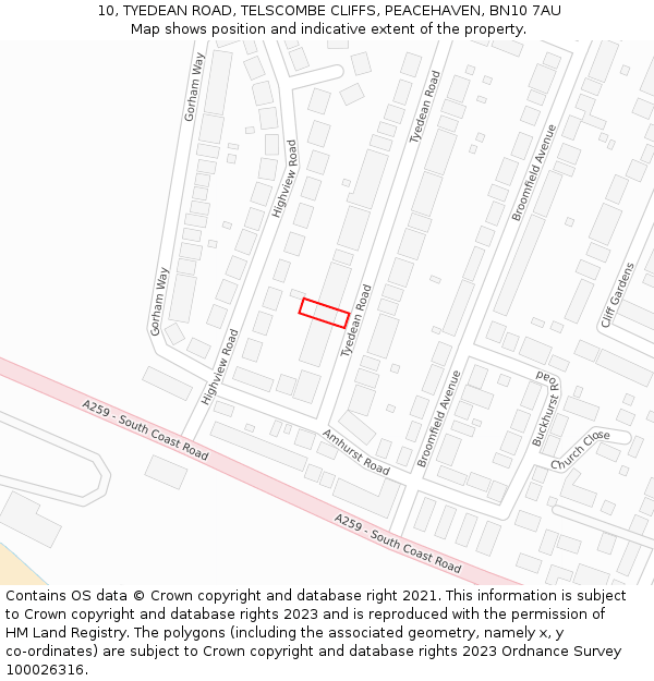 10, TYEDEAN ROAD, TELSCOMBE CLIFFS, PEACEHAVEN, BN10 7AU: Location map and indicative extent of plot