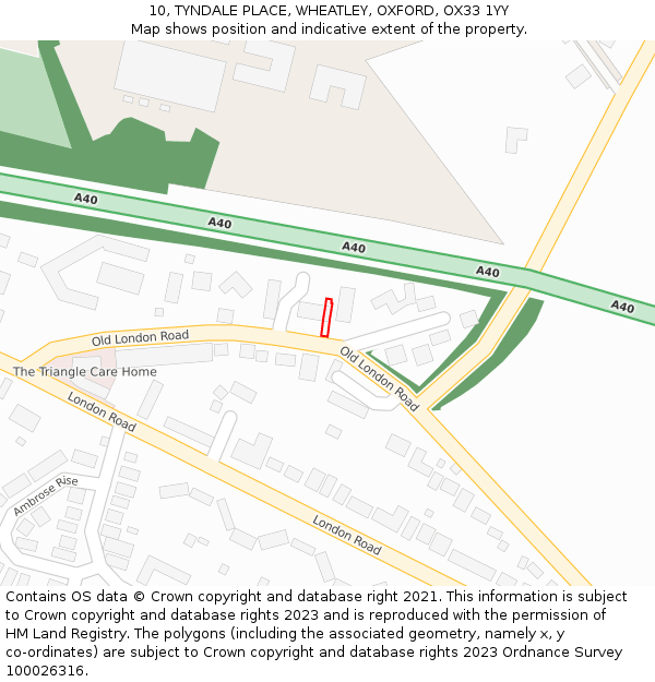 10, TYNDALE PLACE, WHEATLEY, OXFORD, OX33 1YY: Location map and indicative extent of plot