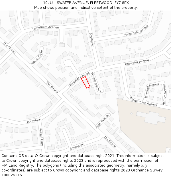 10, ULLSWATER AVENUE, FLEETWOOD, FY7 8PX: Location map and indicative extent of plot