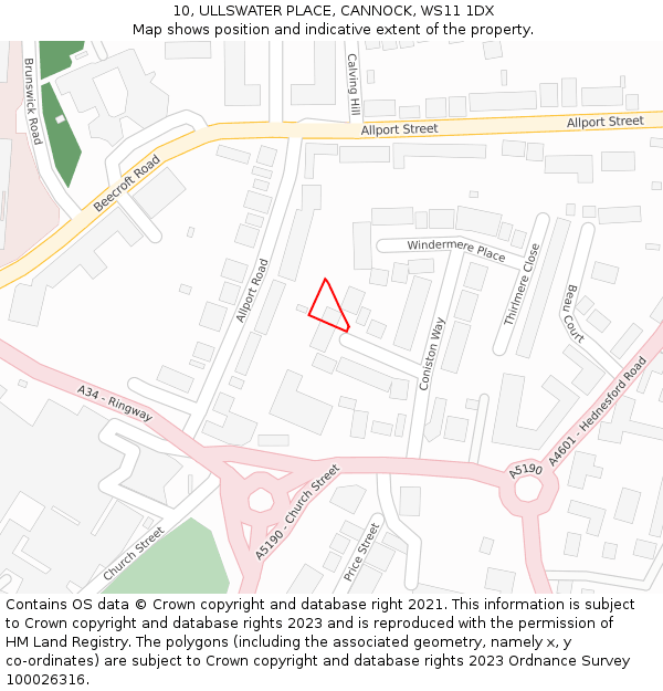 10, ULLSWATER PLACE, CANNOCK, WS11 1DX: Location map and indicative extent of plot