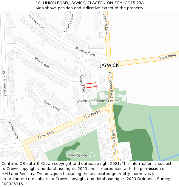 10, UNION ROAD, JAYWICK, CLACTON-ON-SEA, CO15 2RA: Location map and indicative extent of plot