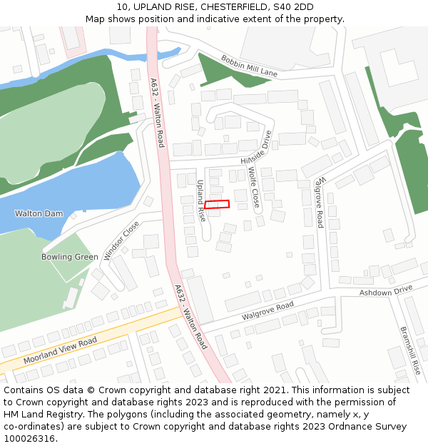 10, UPLAND RISE, CHESTERFIELD, S40 2DD: Location map and indicative extent of plot