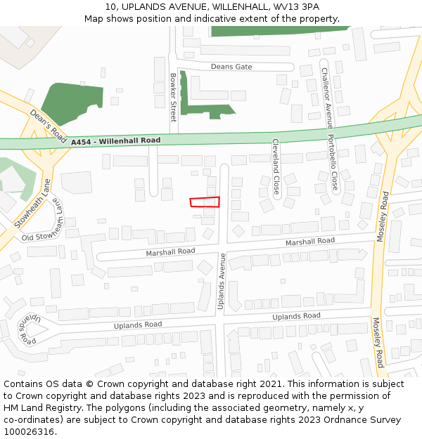 10, UPLANDS AVENUE, WILLENHALL, WV13 3PA: Location map and indicative extent of plot