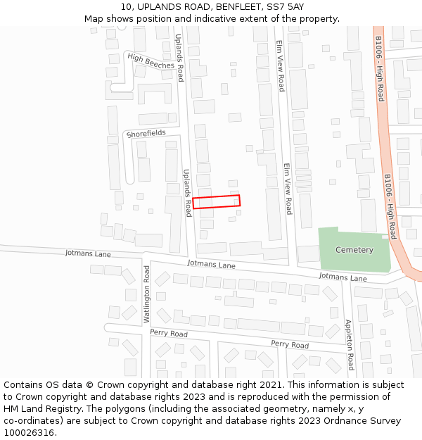 10, UPLANDS ROAD, BENFLEET, SS7 5AY: Location map and indicative extent of plot