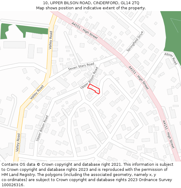 10, UPPER BILSON ROAD, CINDERFORD, GL14 2TQ: Location map and indicative extent of plot