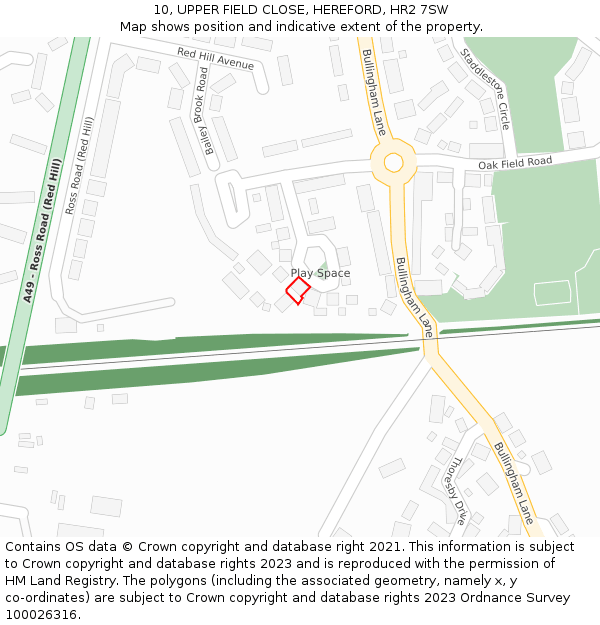 10, UPPER FIELD CLOSE, HEREFORD, HR2 7SW: Location map and indicative extent of plot