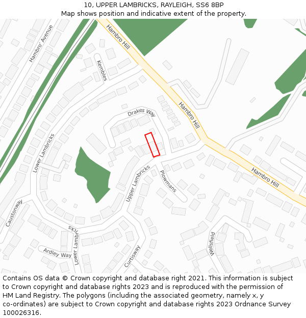 10, UPPER LAMBRICKS, RAYLEIGH, SS6 8BP: Location map and indicative extent of plot